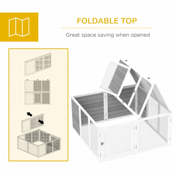 PawHut Rabbit Hutch Small Animal Guinea Pig House with Openable Roof Grey - Image 6