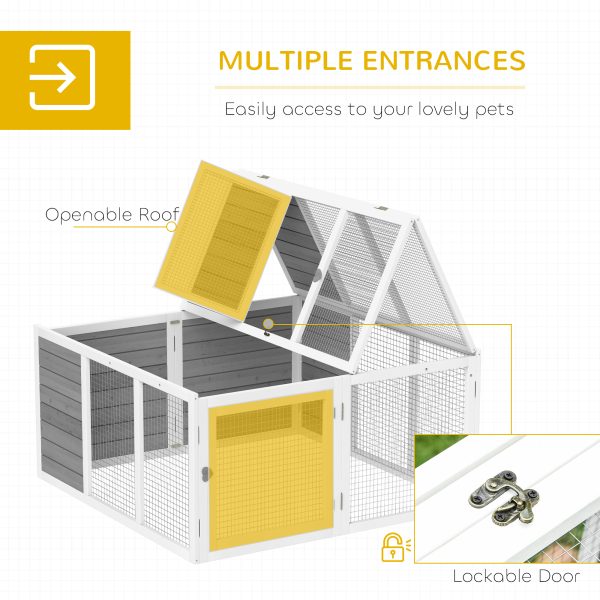 PawHut Rabbit Hutch Small Animal Guinea Pig House with Openable Roof Grey - Image 4