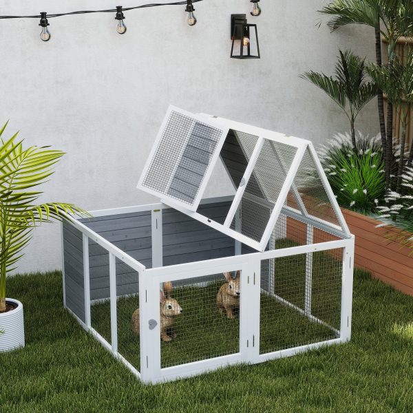 PawHut Rabbit Hutch Small Animal Guinea Pig House with Openable Roof Grey - Image 8