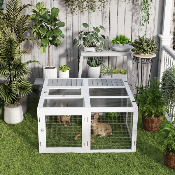 PawHut Rabbit Hutch Small Animal Guinea Pig House with Openable Roof Grey - Image 7