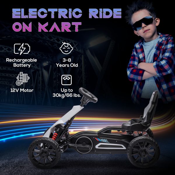 HOMCOM 12V Electric Go Kart w/ Forward Reversing 2 Speeds for 3-8 Yrs White - Image 3