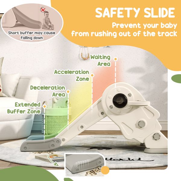 AIYAPLAY 3 in1 Kids Slide with Basketball Hoop, Climber, Cream White - Image 4