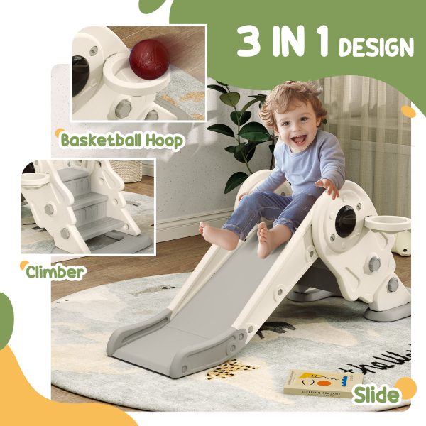AIYAPLAY 3 in1 Kids Slide with Basketball Hoop, Climber, Cream White - Image 3