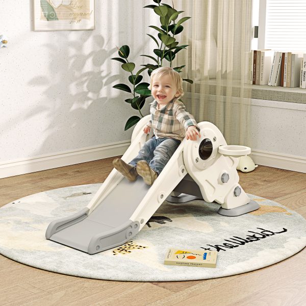 AIYAPLAY 3 in1 Kids Slide with Basketball Hoop, Climber, Cream White - Image 2