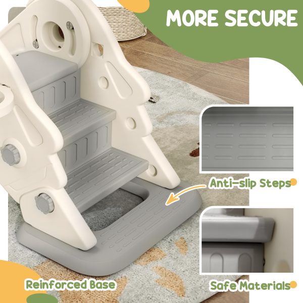 AIYAPLAY 3 in1 Kids Slide with Basketball Hoop, Climber, Cream White - Image 7