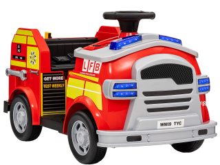 AIYAPLAY 12V Ride on Fire Truck w/ Siren Flashing Lights