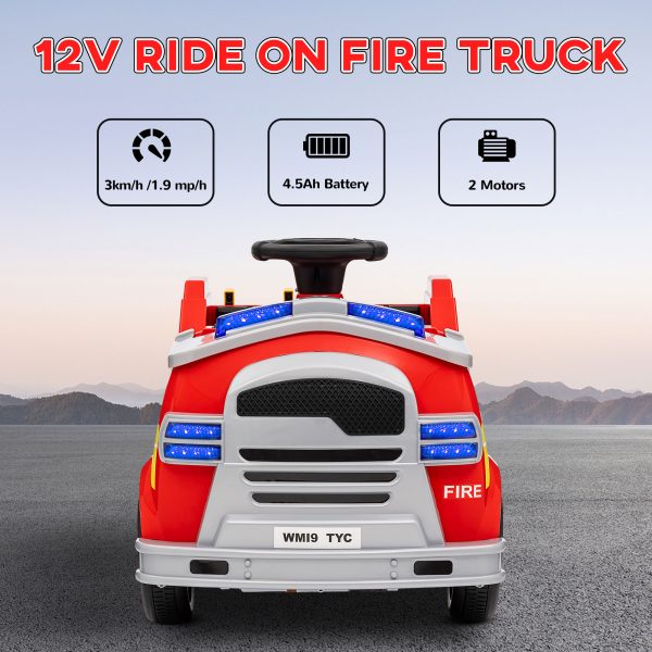 AIYAPLAY 12V Ride on Fire Truck w/ Siren Flashing Lights - Image 7