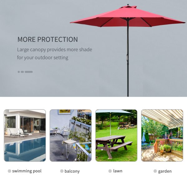 Outsunny Umbrella Parasol ?2.8x2.4 m, Steel, Polyester-Wine Red - Image 6