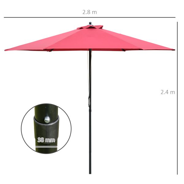 Outsunny Umbrella Parasol ?2.8x2.4 m, Steel, Polyester-Wine Red - Image 3