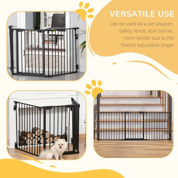 Pet Gate 3-Panel Dog Playpen for Indoor Stair Barrier W/ Walk Through Door Black - Image 4