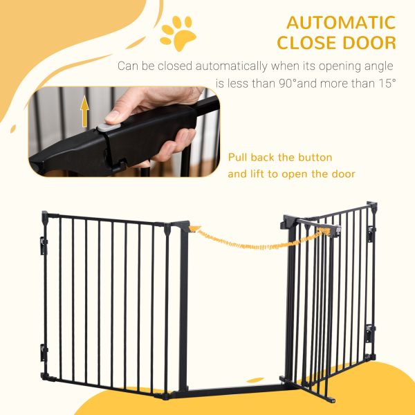 Pet Gate 3-Panel Dog Playpen for Indoor Stair Barrier W/ Walk Through Door Black - Image 6