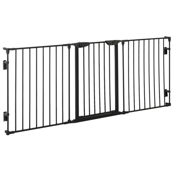 Pet Gate 3-Panel Dog Playpen for Indoor Stair Barrier W/ Walk Through Door Black - Image 7