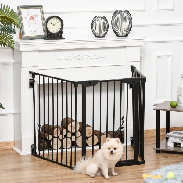 Pet Gate 3-Panel Dog Playpen for Indoor Stair Barrier W/ Walk Through Door Black - Image 2