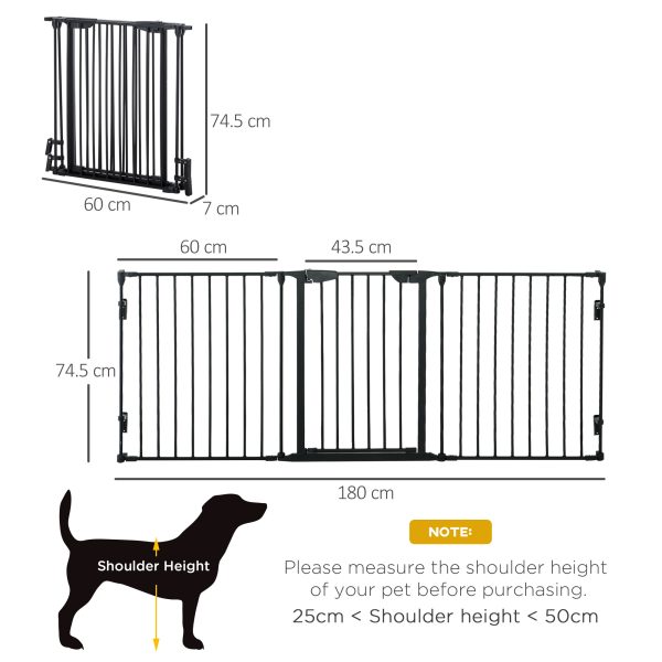 Pet Gate 3-Panel Dog Playpen for Indoor Stair Barrier W/ Walk Through Door Black - Image 3
