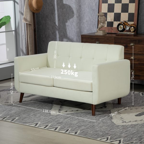 HOMCOM Modern Upholstered Fabric Loveseat Sofa for Living Room, Cream - Image 5