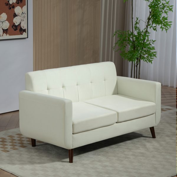HOMCOM Modern Upholstered Fabric Loveseat Sofa for Living Room, Cream - Image 2