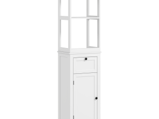 HOMCOM Slim Bathroom Storage Cabinet with Open Shelves and Drawer, White