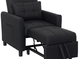 HOMCOM Folding Chair Bed, Sleeper Chair with Pillow, Side Pockets, Black