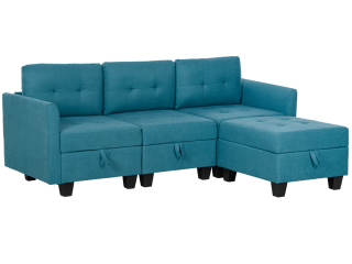 HOMCOM Convertible Modular Sectional Sofa w/ Storage Wood Frame Light Blue