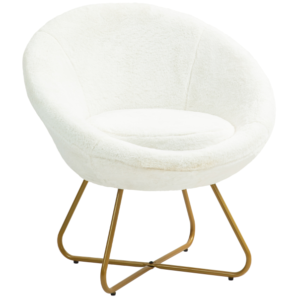 HOMCOM Faux Fur Comfy Chair with Golden Metal Legs, Non-Slip Footpad, White