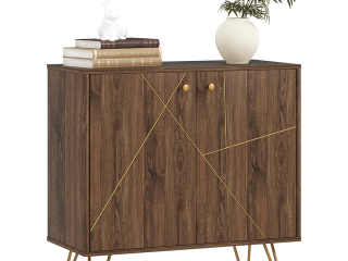 HOMCOM Sideboard Storage Cabinet with Luxurious Steel Lines Steel Legs Brown