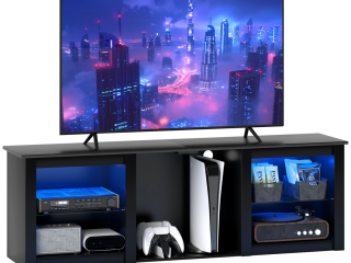 HOMCOM 160cm TV Unit w/ LED Lights for 65" TV Modern TV Stand Cabinet Black