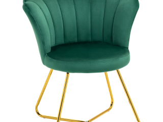 HOMCOM Accent Chair, Velvet Armchair with Lotus Backrest, Steel Legs, Green