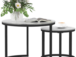 HOMCOM Glass Coffee Table Set of 2, Round Nest of Tables for Living Room