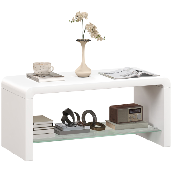 HOMCOM High Gloss Storage Coffee Table, Centre Table for Living Room, White