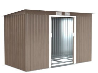 Outsunny 9 x 4FT Metal Garden Storage Shed w/ 2 Door, Light Grey Wood Grain