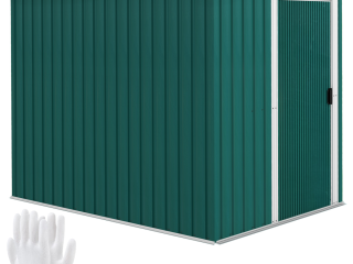 Outsunny 7 x 5FT Garden Shed w/ Foundation Lean to Metal Tool Shed Green