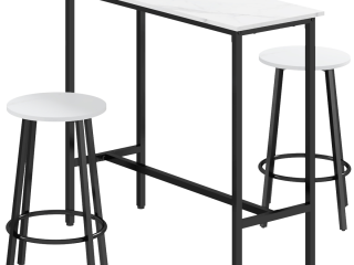 HOMCOM 3 Piece Bar Table Set for 2 with Stools Steel Frame Footrest White