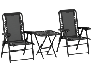 Outsunny 3 Pieces Folding Garden Bistro Set with Cup Holders, Black