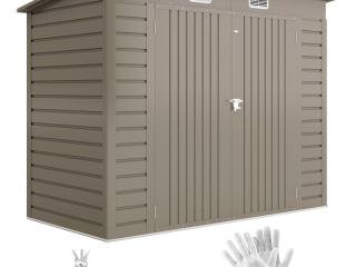 Outsunny 8 x 4FT Metal Garden Storage Shed with Double Doors, Light Grey
