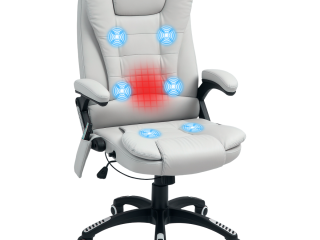 HOMCOM Heated Vibrating Massage Chair with Reclining Function, Light Grey