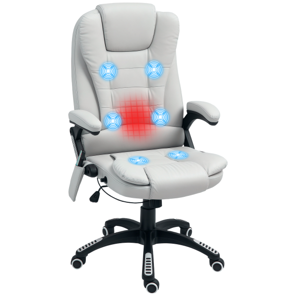 HOMCOM Heated Vibrating Massage Chair with Reclining Function, Light Grey
