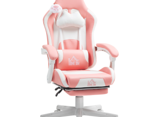 HOMCOM Gaming Chair with Footrest, Reclining Computer Chair, Pink