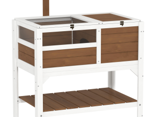 PawHut Wooden Tortoise House w/ Run, Shelter, Shelf, Lamp Holder - Brown