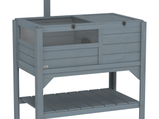 PawHut Wooden Tortoise House w/ Run, Shelter, Shelf, Lamp Holder, Grey