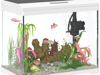 PawHut 17L Glass Fish Tank with Filter System, LED Light, Water Pump, White