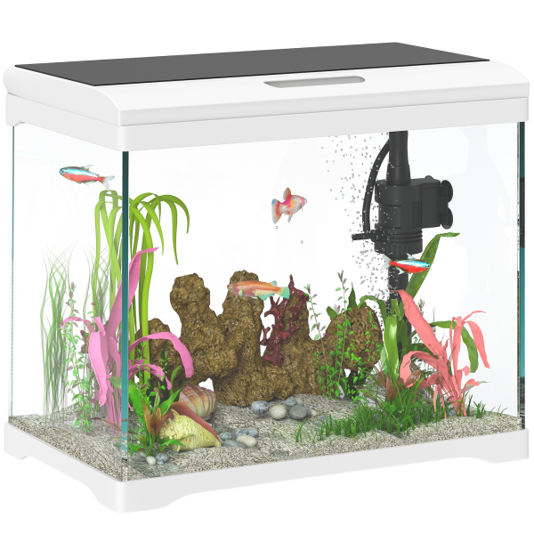 PawHut 17L Glass Fish Tank with Filter System, LED Light, Water Pump, White