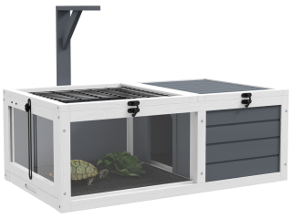 PawHut Tortoise House, Wooden Tortoise Table w/ Wooden Lamp Holder - Grey