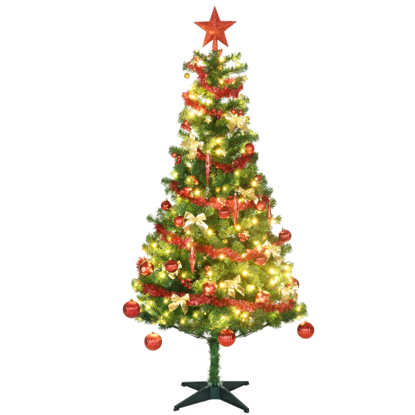 HOMCOM 6ft Artificial Decorated Christmas Tree with LED Lights, Auto Open