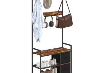 HOMCOM Coat Rack with Drawer, 4-in-1 Hall Tree with Coat Stand, Rustic Brown