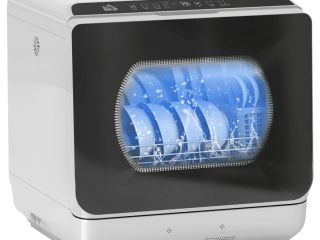 HOMCOM Worktop Dishwasher w/ 4 Place Settings 6 Programs, Silver Tone