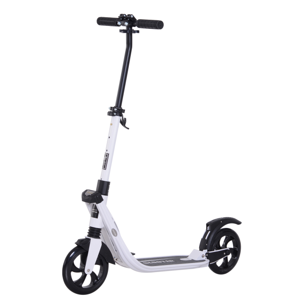 HOMCOM Folding Kick Scooter Teens Adult Ride On Adjustable 2 Big Wheels White