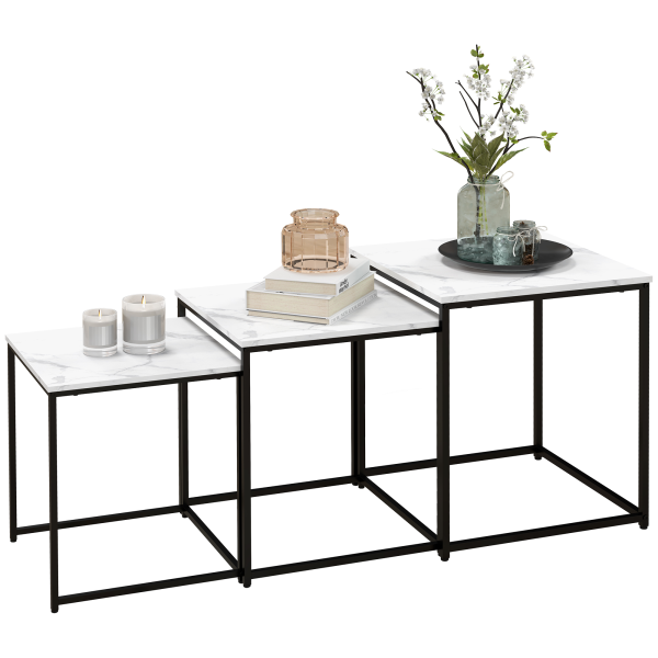 HOMCOM Nesting Coffee Tables Set of 3 Stacking Sofa Side Tables White