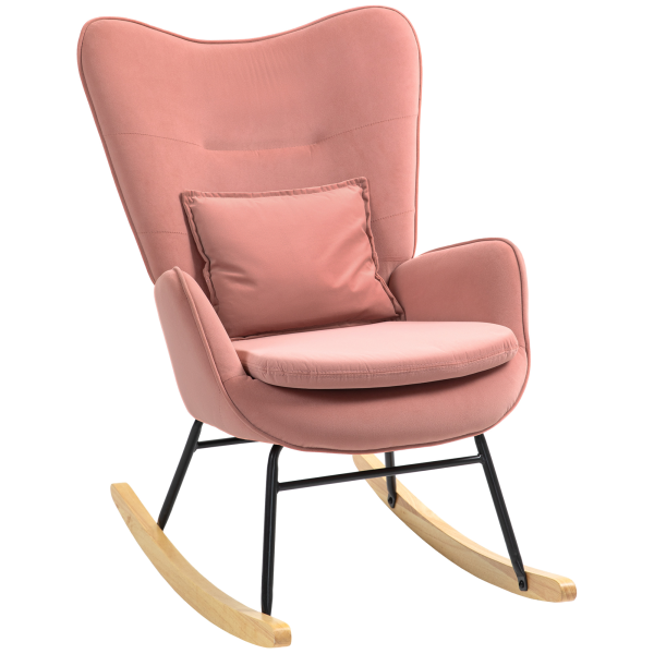 HOMCOM Velvet Rocking Chair with Lumbar Pillow for Living Room Bedroom