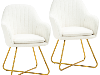 HOMCOM Accent Chair Set of 2, Cashmere Armchair with Steel Legs, Cream White