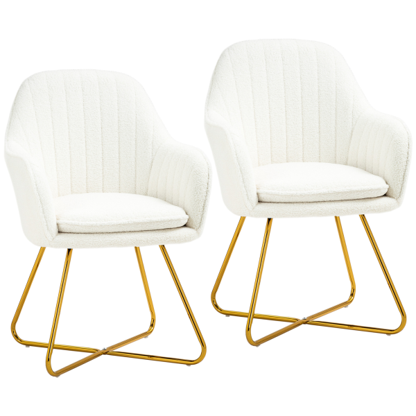 HOMCOM Accent Chair Set of 2, Cashmere Armchair with Steel Legs, Cream White